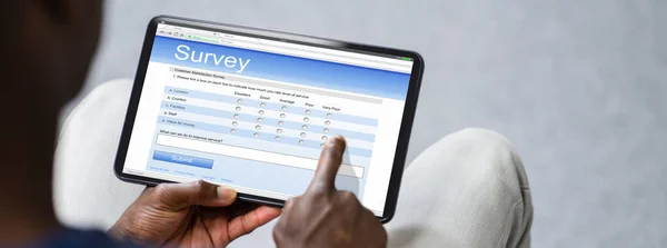 Online Enquête Vragenlijst Poll Formulier Tablet Computer — Stockfoto