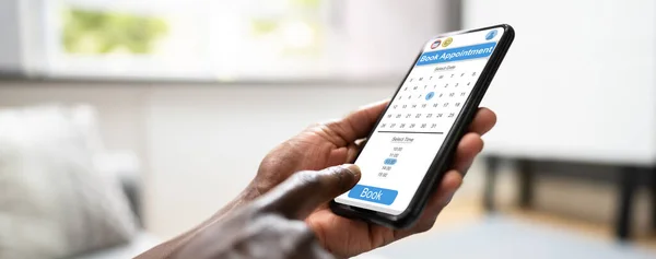 Bokning Möte Tidsbeställning Mobiltelefon Online — Stockfoto