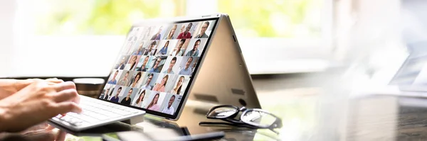 Videoconferenza Online Webinar Digitale Sullo Schermo — Foto Stock