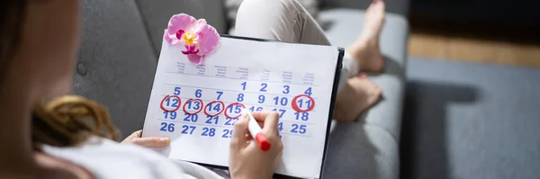 Período Preenchimento Mulher Calendário Menstrual Controlo Ciclo — Fotografia de Stock