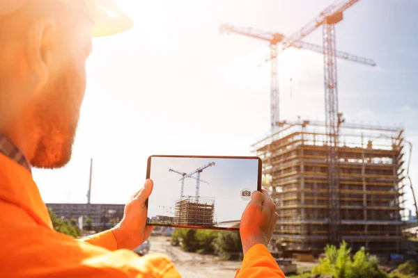 Osha Inspection Worker Construction Site Taking Photo — 스톡 사진