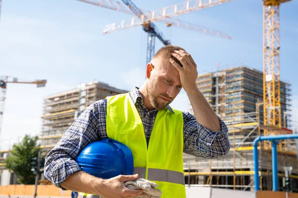 Trabalhador Construção Triste Infeliz Frustração Foreman Perturbada — Fotografia de Stock