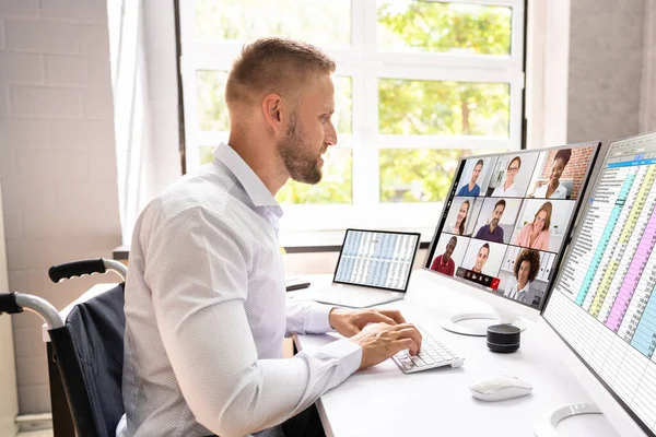 Virtuell Videokonferens Nätet Människans Arbete — Stockfoto