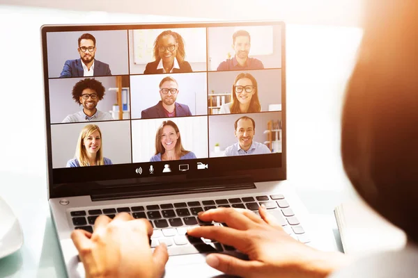 Videokonferencia Webinar Online Call Meeting Laptopon — Stock Fotó