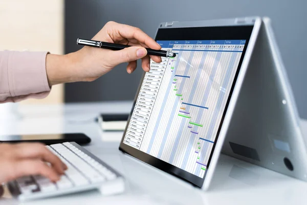 Gantt Project Control Laptop Digital Agenda — Stock Photo, Image