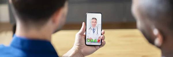 Video Telefonkonferenz Mit Dem Arzt Auf Dem Handy — Stockfoto