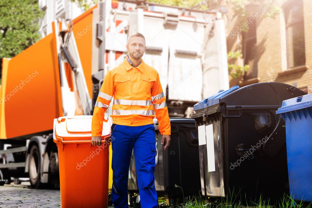 Garbage Removal Man Doing Trash And Rubbish Collection