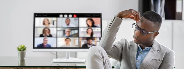 Incontro Formazione Dei Dipendenti Annoiati Videoconferenza — Foto Stock