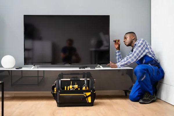 Fixação Televisão Lcd Verificação Instalação — Fotografia de Stock