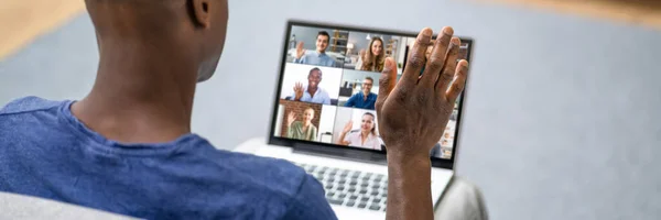 Intervista Videoconferenza Chiamata Webinar Sul Computer Portatile — Foto Stock