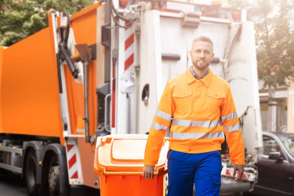 Garbage Removal Man Doing Trash Rubbish Collection — Stock Photo, Image