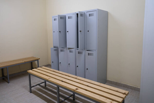 Locker Room In Fitness Gym, High School Or Stadium