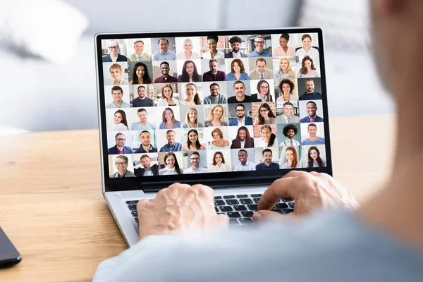 Videoconferenza Webinar Riunione Chiamata Online Sul Computer Portatile — Foto Stock