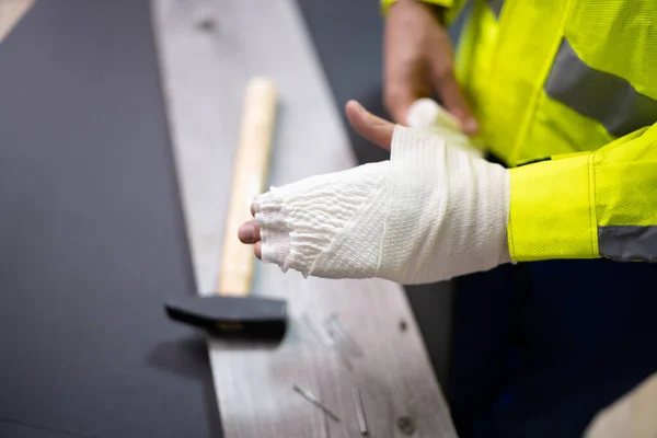 Hand Finger Bandage Hammer Accident Hurt Finger Nail — Stock Photo, Image