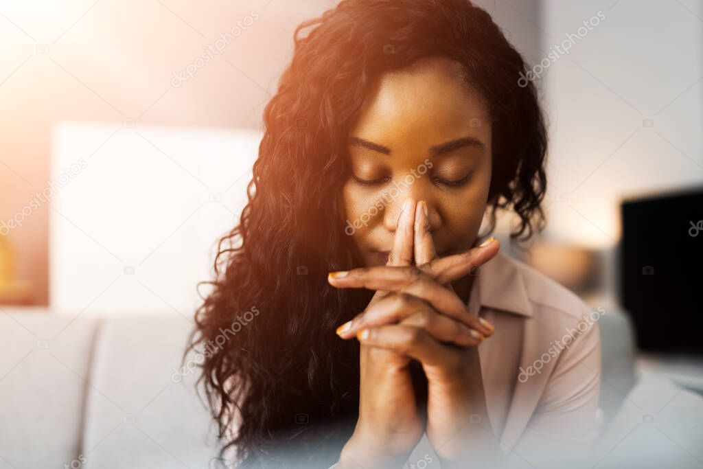 African American Woman Praying. God Seeking Prayer