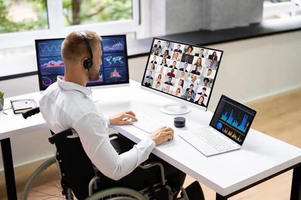 Online Virtuální Videokonferenční Schůzka Muž Pracuje — Stock fotografie