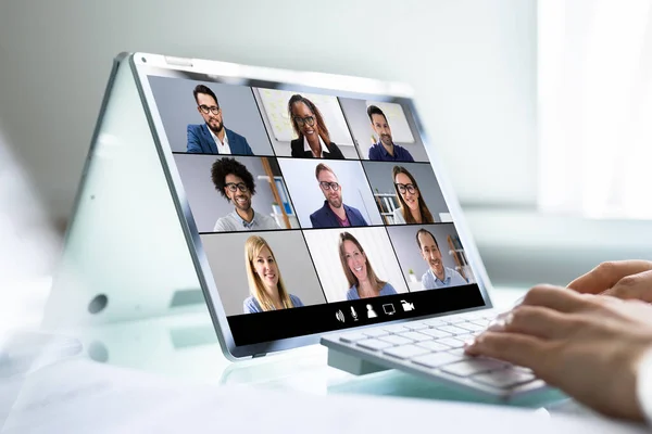 Videoconferenza Webinar Riunione Chiamata Online Sul Computer Portatile — Foto Stock