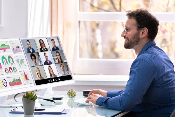 Vídeo Conferência Webinar Online Call Meeting Área Trabalho — Fotografia de Stock