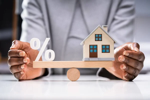 Taxa Juros Casa Equilíbrio Conceito Percentagem Empréstimo — Fotografia de Stock