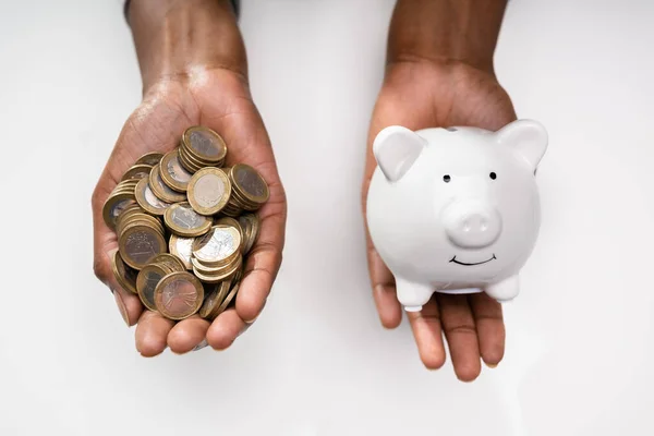 Afroamerikanerin Geld Budgetwachstum Und Sparschwein — Stockfoto