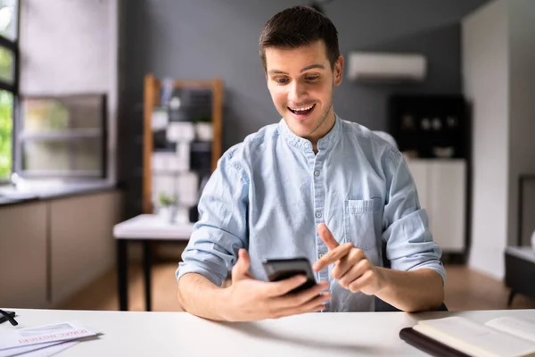 Happy Stock Market Trader Looking Phone — Stock Photo, Image