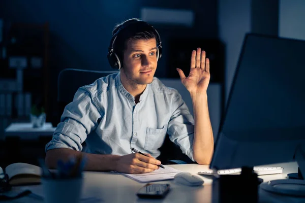 Webinar Videoconferência Online Chamada Reunião Computador — Fotografia de Stock