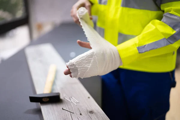 Hand Vingerverband Hammer Accident Gewond Vingernagel — Stockfoto