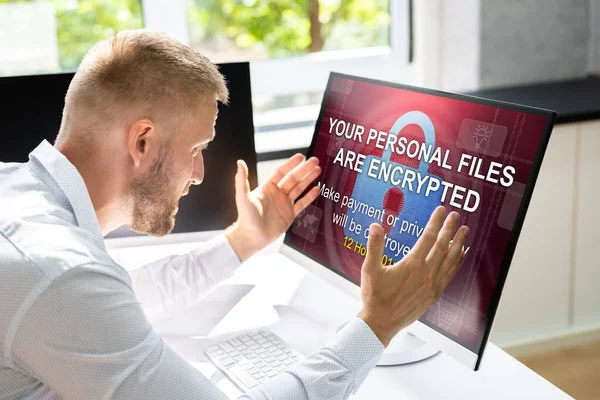 Attaque Logiciels Malveillants Ransomware Ordinateur Affaires Piraté Violation Cybersécurité — Photo