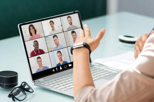 Videoconferenza Webinar Riunione Chiamata Online Sul Computer Portatile — Foto Stock