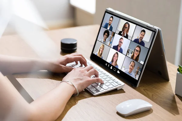 Videoconferenza Webinar Riunione Chiamata Online Sul Computer Portatile — Foto Stock