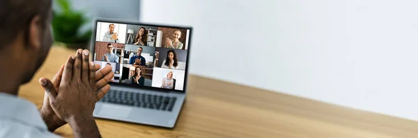 Videoconferencia Virtual Reunión Negocios Llamada Línea —  Fotos de Stock