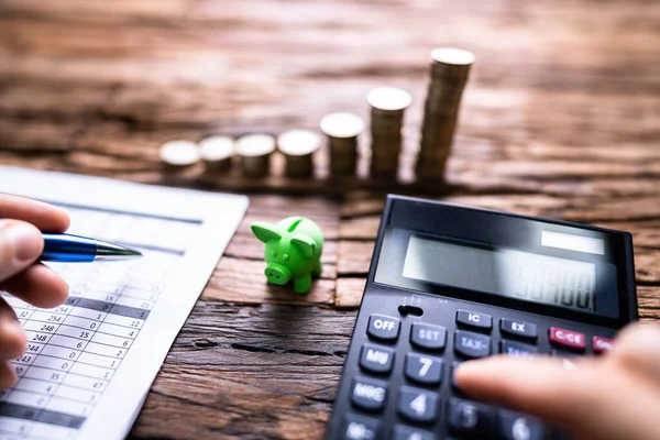 Piggybank Money Calculator Professional Accountant Insurance Tax — Stock Photo, Image