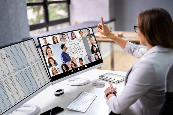 Treinamento Negócios Corporativos Chat Virtual Tela Computador — Fotografia de Stock