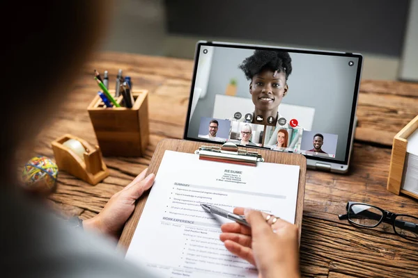 Virtual Interview Conference Call Digital Hybrid Tablet — Stock Photo, Image