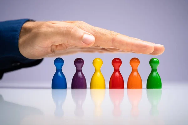 Protect Inclusion Equality Protect Colored Pawns Diversity — Stock Photo, Image
