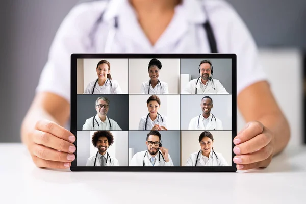 Medico Videoconferenza Chiamata Webinar Formazione Medica — Foto Stock