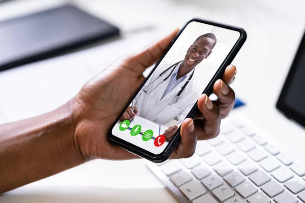 Female Telemedicine Video Conference Doctor Mobile Phone — Stock Photo, Image