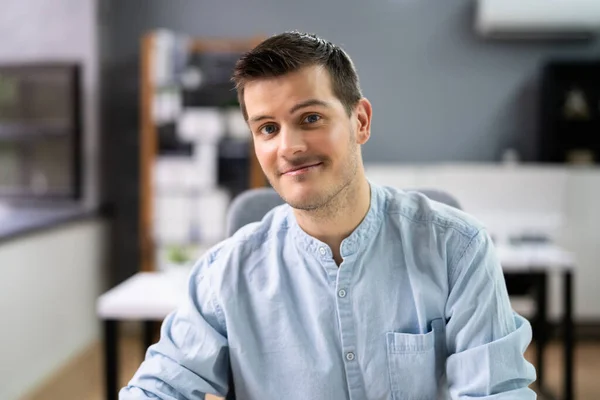 Confident Young Man Video Conference Chat Portrait — Stock Photo, Image
