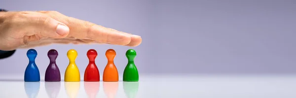 Protect Inclusion Equality Protect Colored Pawns Diversity — Stock Photo, Image