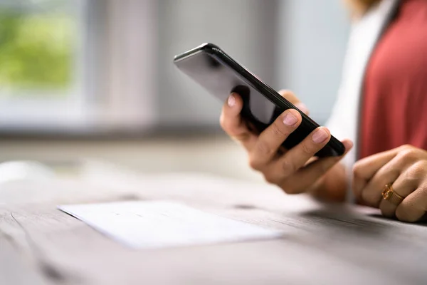 Remote Check Deposit Taking Photo Mobile Phone — Stock Photo, Image