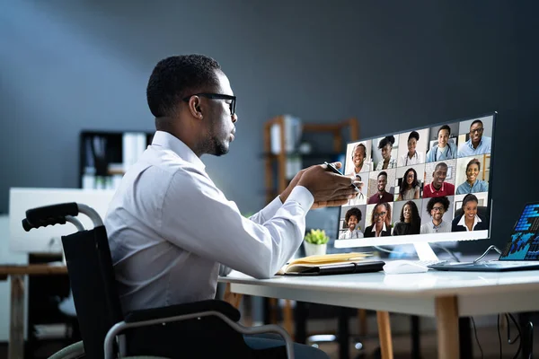 Online Virtuális Teleworking Találkozó Számítógépen Videó Webinárium — Stock Fotó