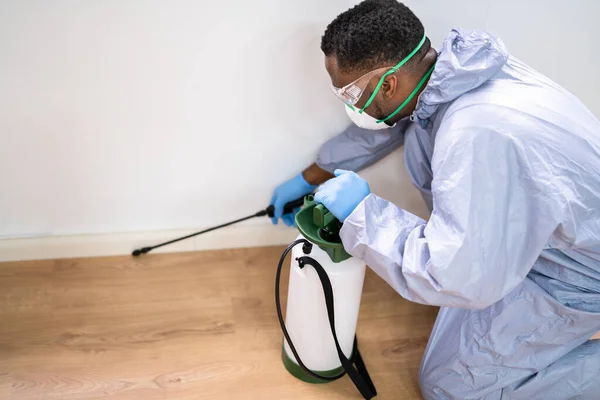 Ongediertebestrijding Verdelger Man Spuiten Termiet Bestrijdingsmiddel Office — Stockfoto