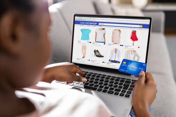 African Person Shopping Handel Onlinebutik Laptop — Stockfoto