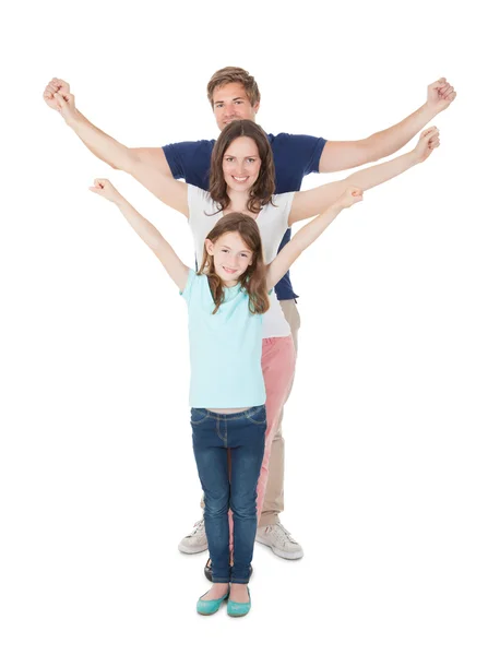 Familia feliz haciendo cola —  Fotos de Stock