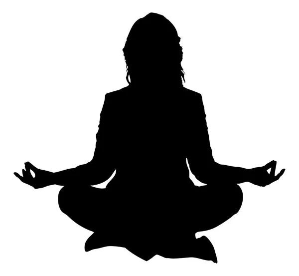 Sylwetka kobiety praktykowania jogi w pozycji lotosu — Wektor stockowy