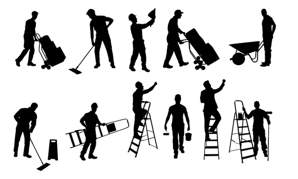 Collage Of Various Silhouette Workers — Stock Vector