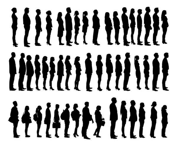 Collage de personas silueta de pie en línea — Vector de stock