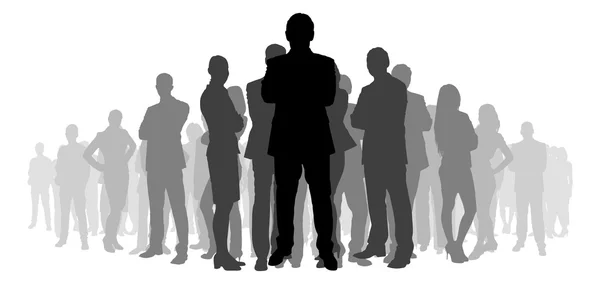 Silhouette gens d'affaires debout avec les bras croisés — Image vectorielle