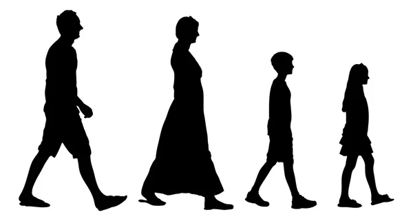 Silhouette Famille Walking In Line — Image vectorielle