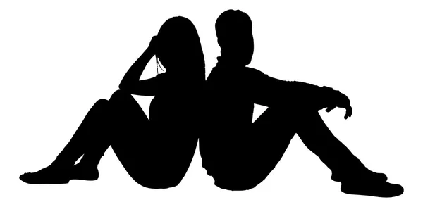 Silhouette Couple Sitting Over White Background — Stock Vector